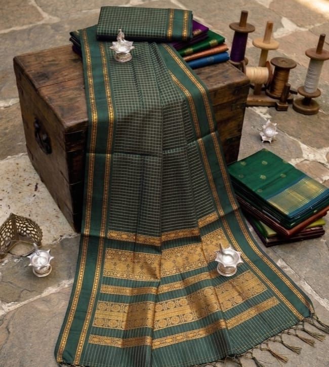 Classic Korvai Zari Checked Cotton Saree